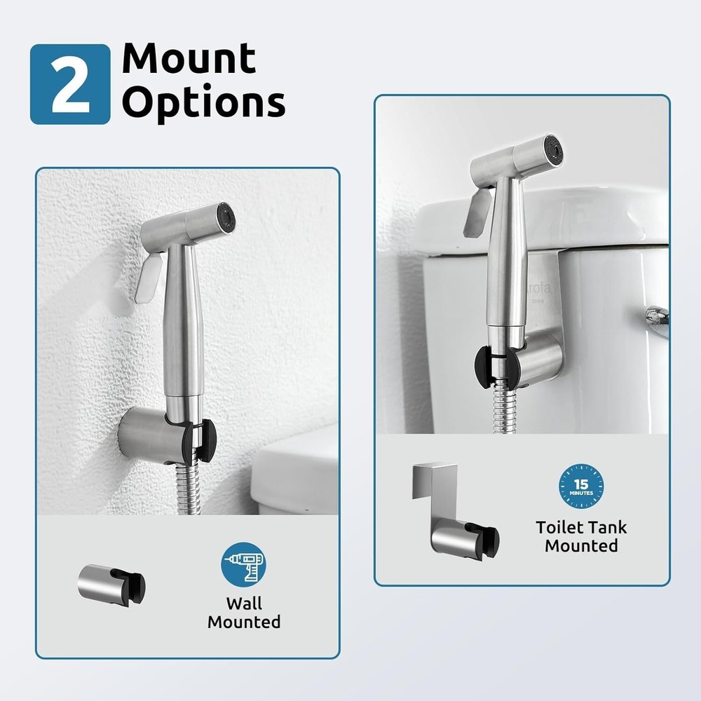 Brushed Nickel Wall-Mounted Bidet Sprayer - Customize Your Cleaning Experience