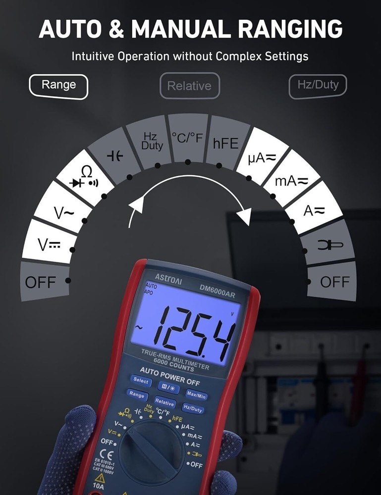 Digital Multimeter and Analyzer TRMS 6000 Counts Volt Meter Ohmmeter Tester
