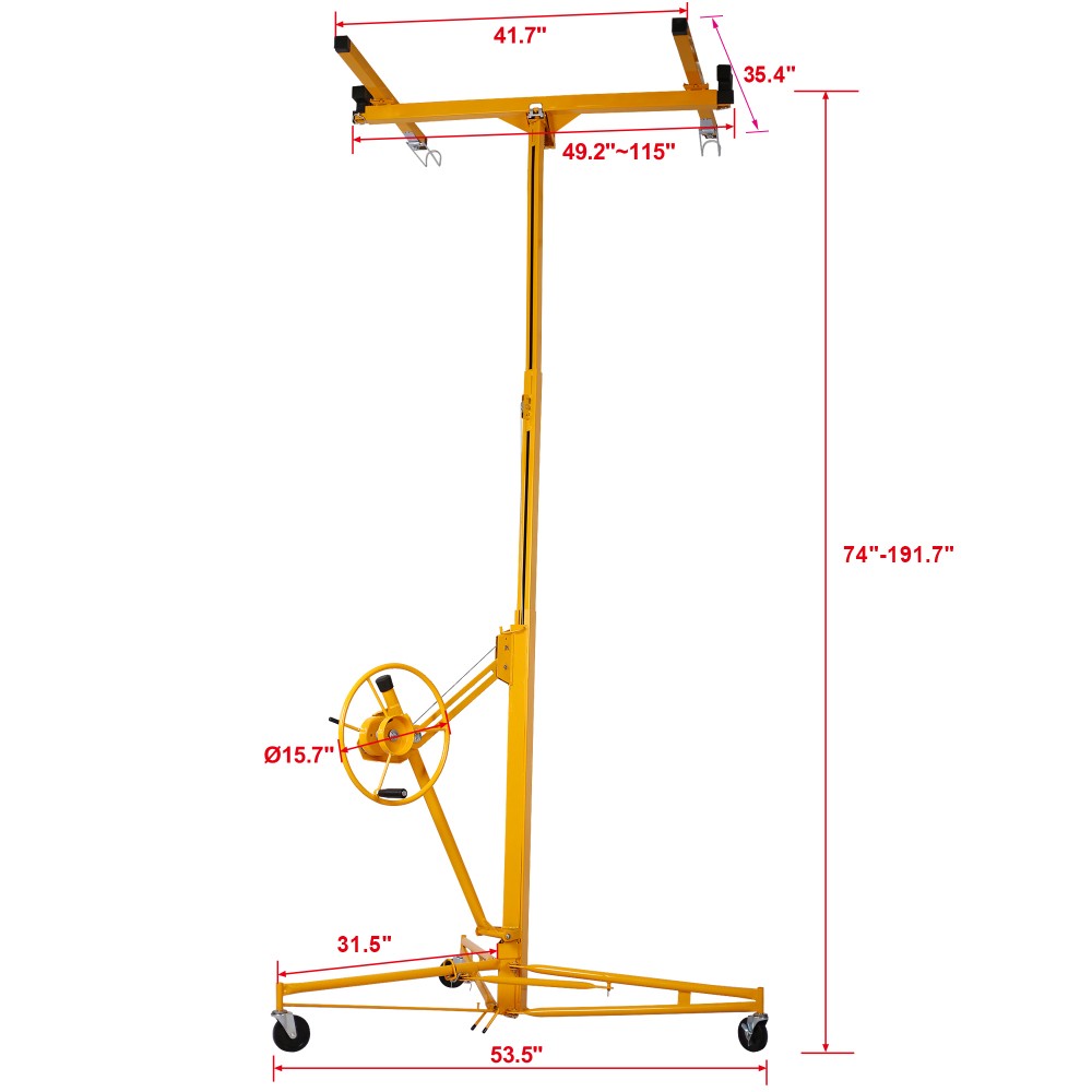 16Ft Drywall Rolling Lifter Panel Hoist Jack Lift 150LB w/ Lockable Wheels