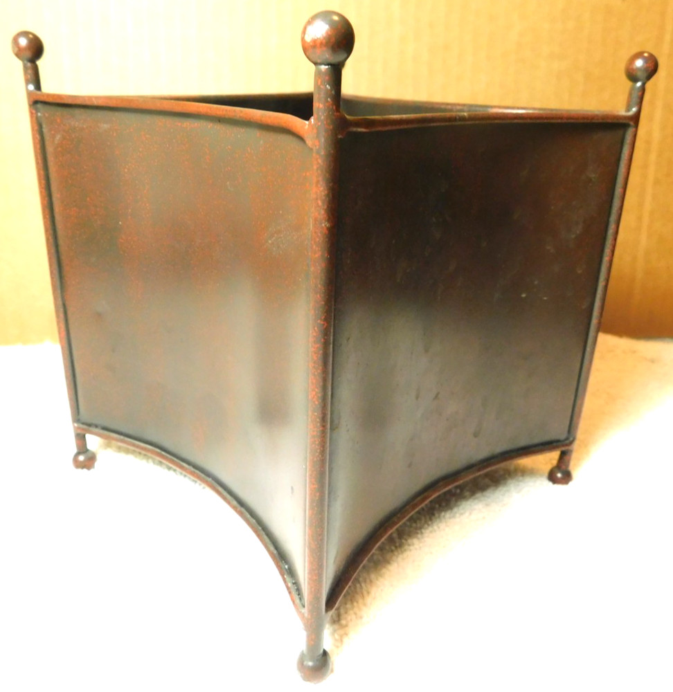 Telefloral Gift~Square Metal Footed Brown Solid Planter Vase