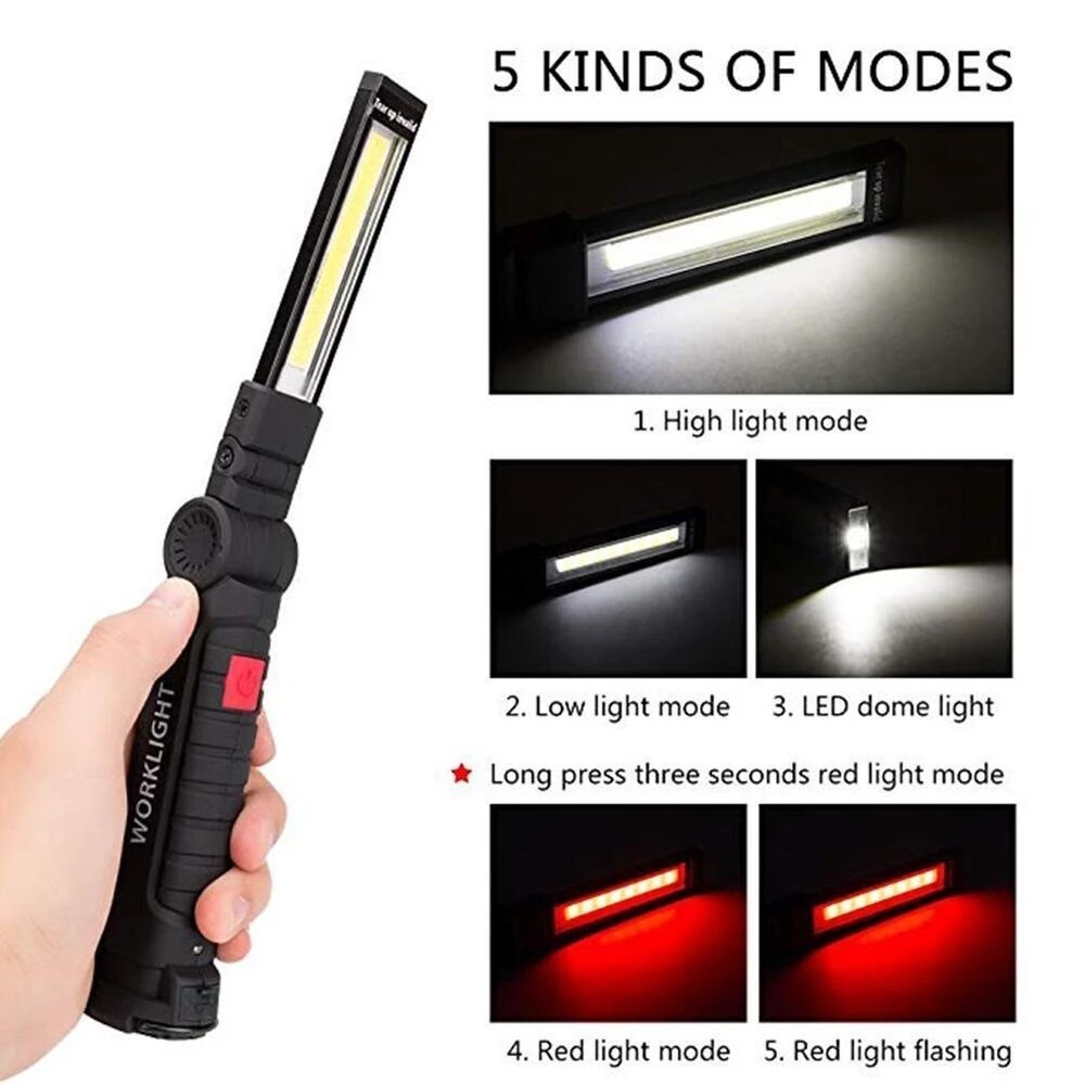 2PCS Magnetic COB LED Work Light Lamp USB Rechargeable Flashlight Folding Torch