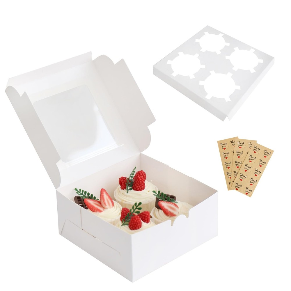 Cupcake Boxes with Clear Window Food Grade Materials Easy Assembly - Containers