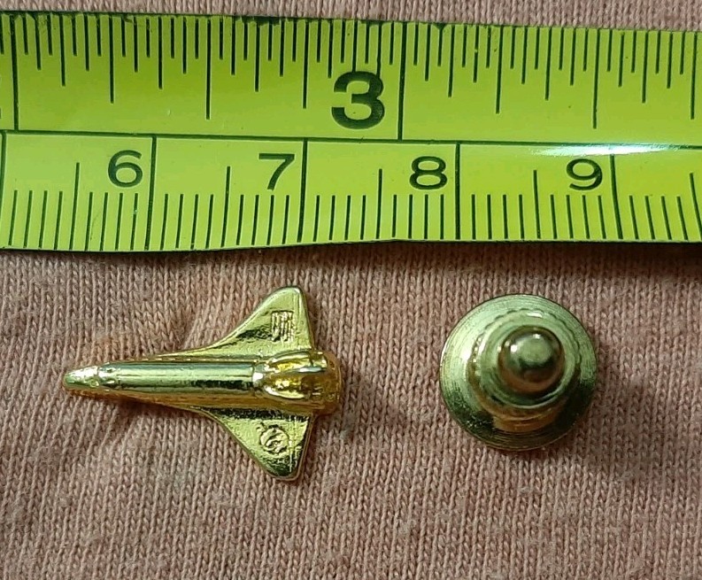 NASA Space Shuttle Rocket Gold Tone Jacket Lapel Pin Signed JAY