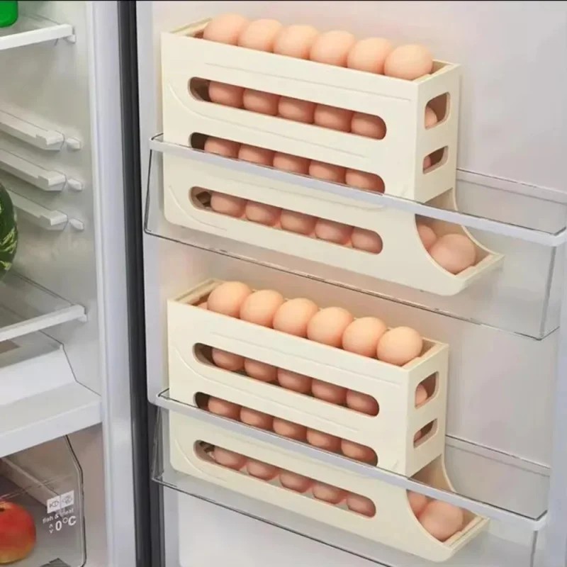 4-Tier Roll down Refrigerator Egg Dispenser Auto Rolling Egg Holder Storage Rack