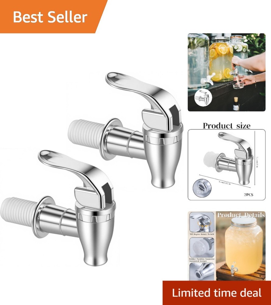 Classic Silver Beverage Dispenser Spigot Set - 2 Universal Replacement Faucets