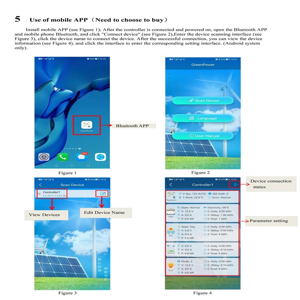 Smart Power Controller LCD Bluetooth Solar Wind Auto Transfer Switch 12V 24V US