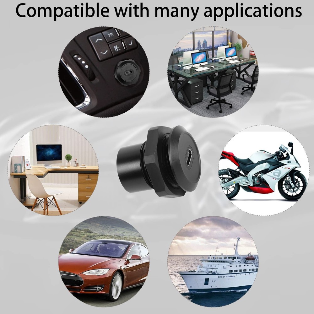 USB C Panel Threaded Fixed Mount Coupler Converter Adapter USB 3.1 Type C Fem...