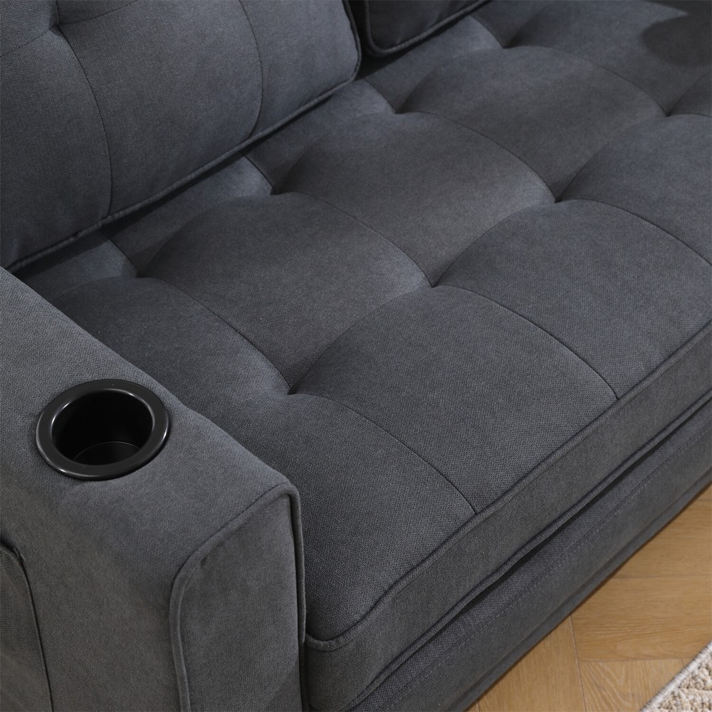 Convertible Sofa Bed Loveseat Futon Sofa Couch w/ Pull Out Bed Dark Gray