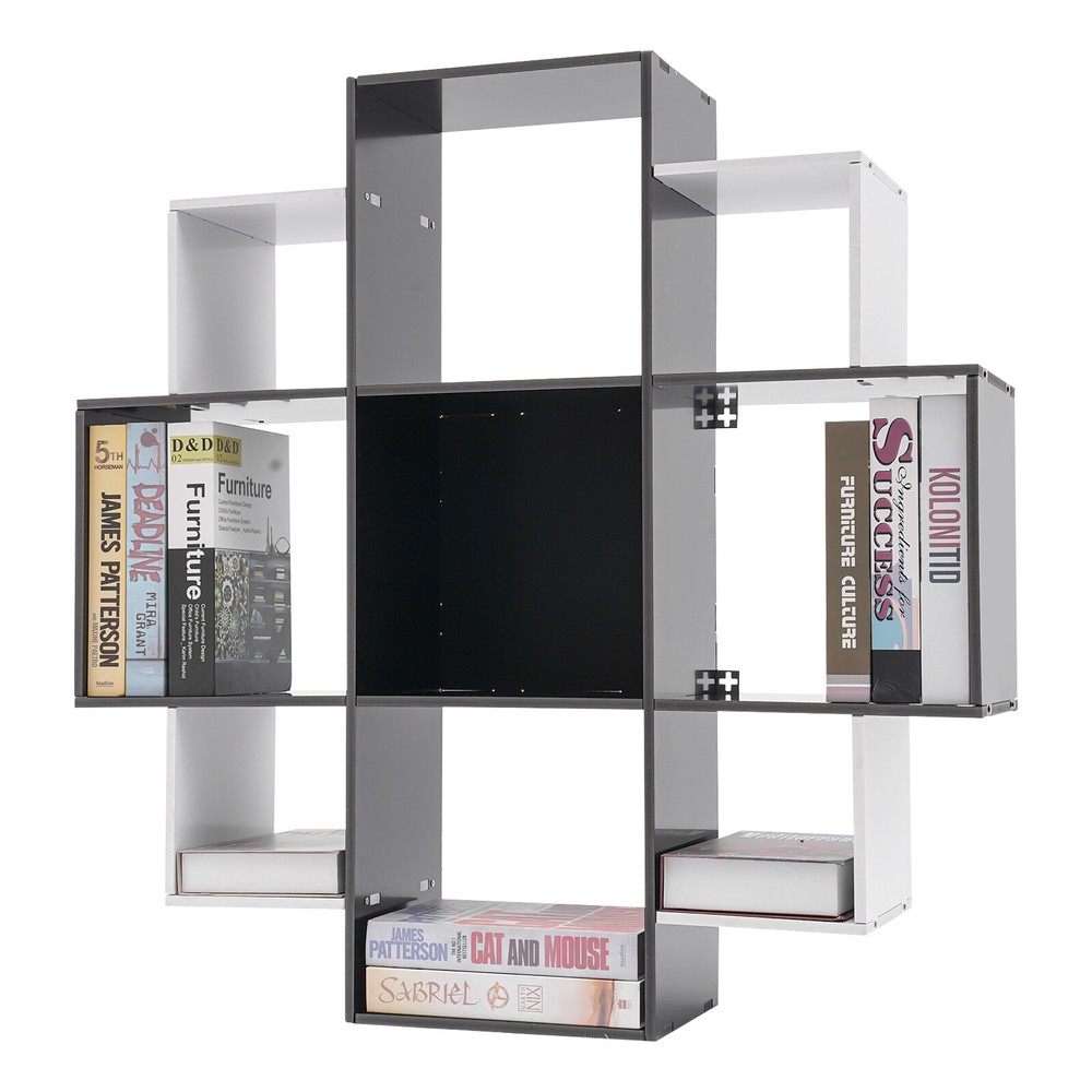 Modern Wall Mounted Bookshelf with 9 Compartments - 3 Tier Design