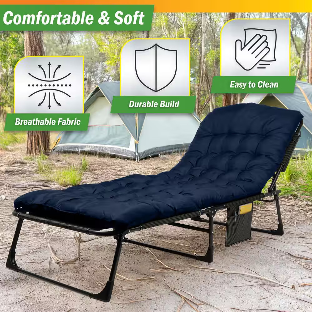 Camping Cot with Mattress, Navy