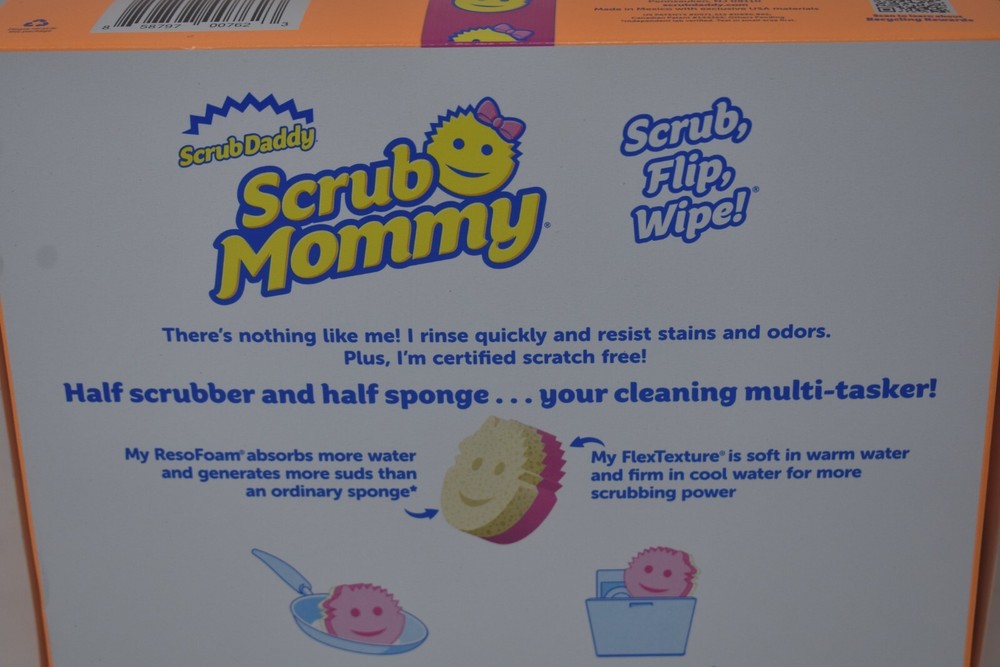 4 Pack Scrub Mommy Dual Two Sided Sponge and Scrubber Multi Task Happy Face