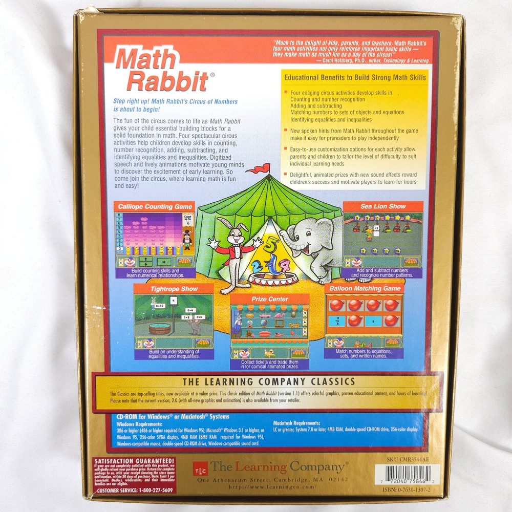 Math Rabbit 1996 Edition The Learning Company Classics - Open Box Sealed CD
