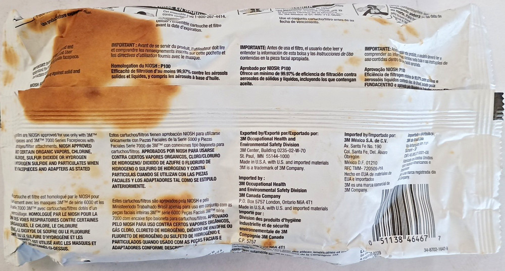 3M 60923 Organic Gas Replacement Filter Package Stained