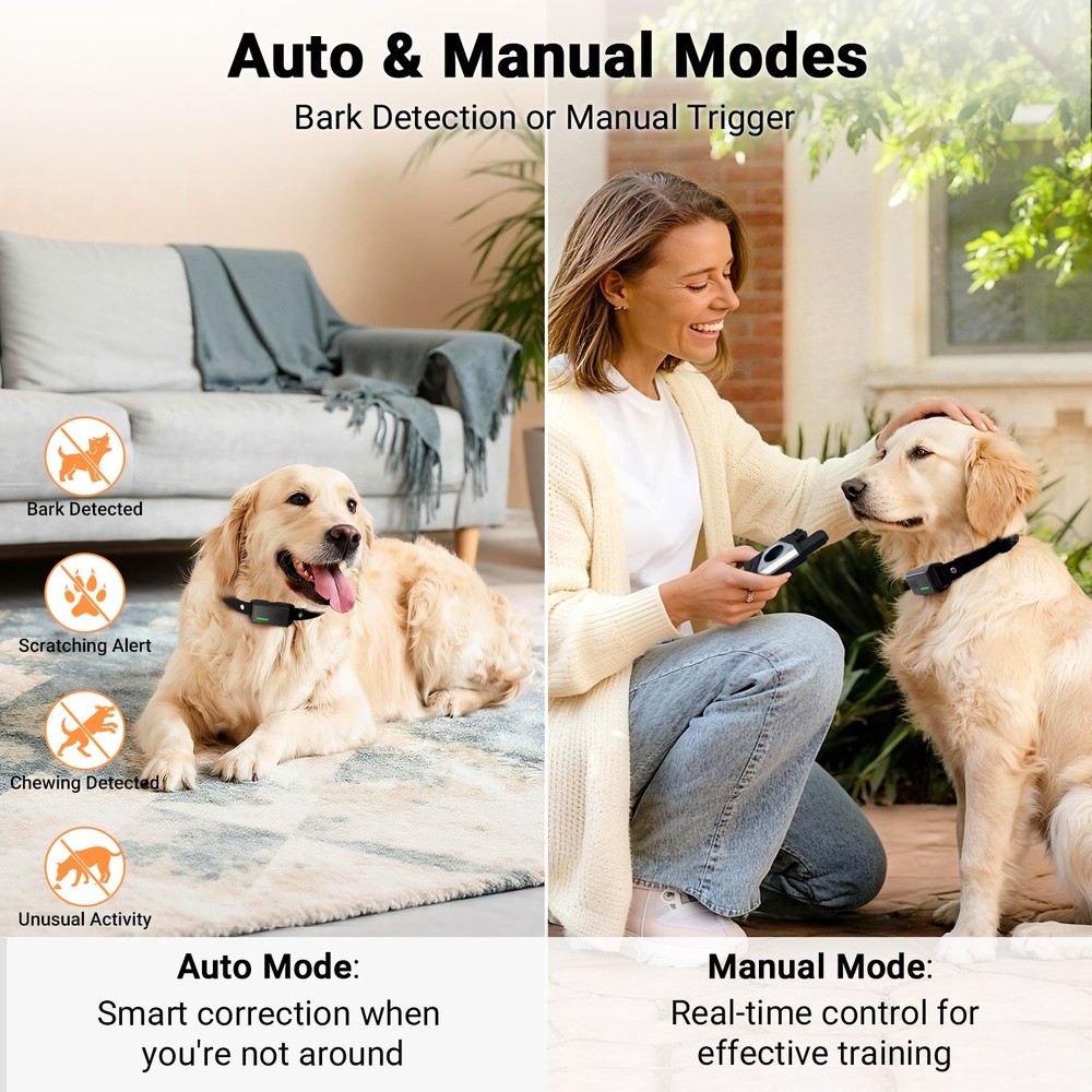 Dog Shock Collar with Remote Control, Auto Manual Bark Mode for Medium Large Dog