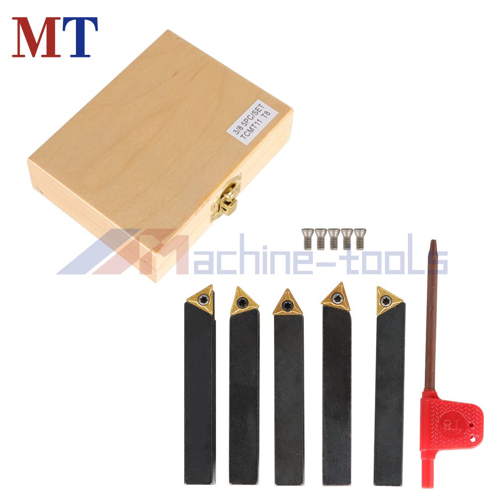 5 Pack 3/8" Lathe Indexable Carbide Insert + Turning Tooling Bit Holder Set