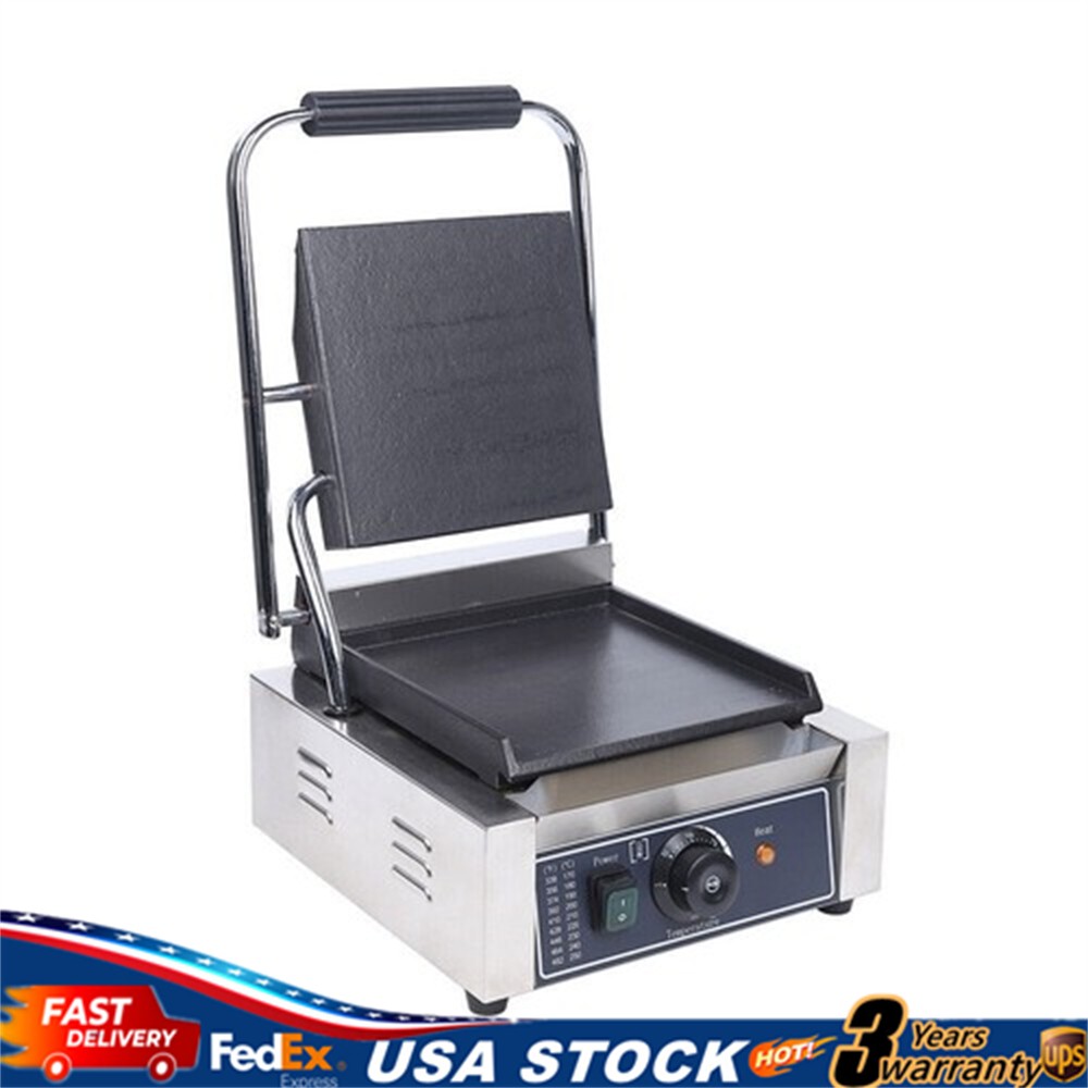 Commercial Sandwich Press Grill Griddle Panini Maker Smooth Flat Surface Steak