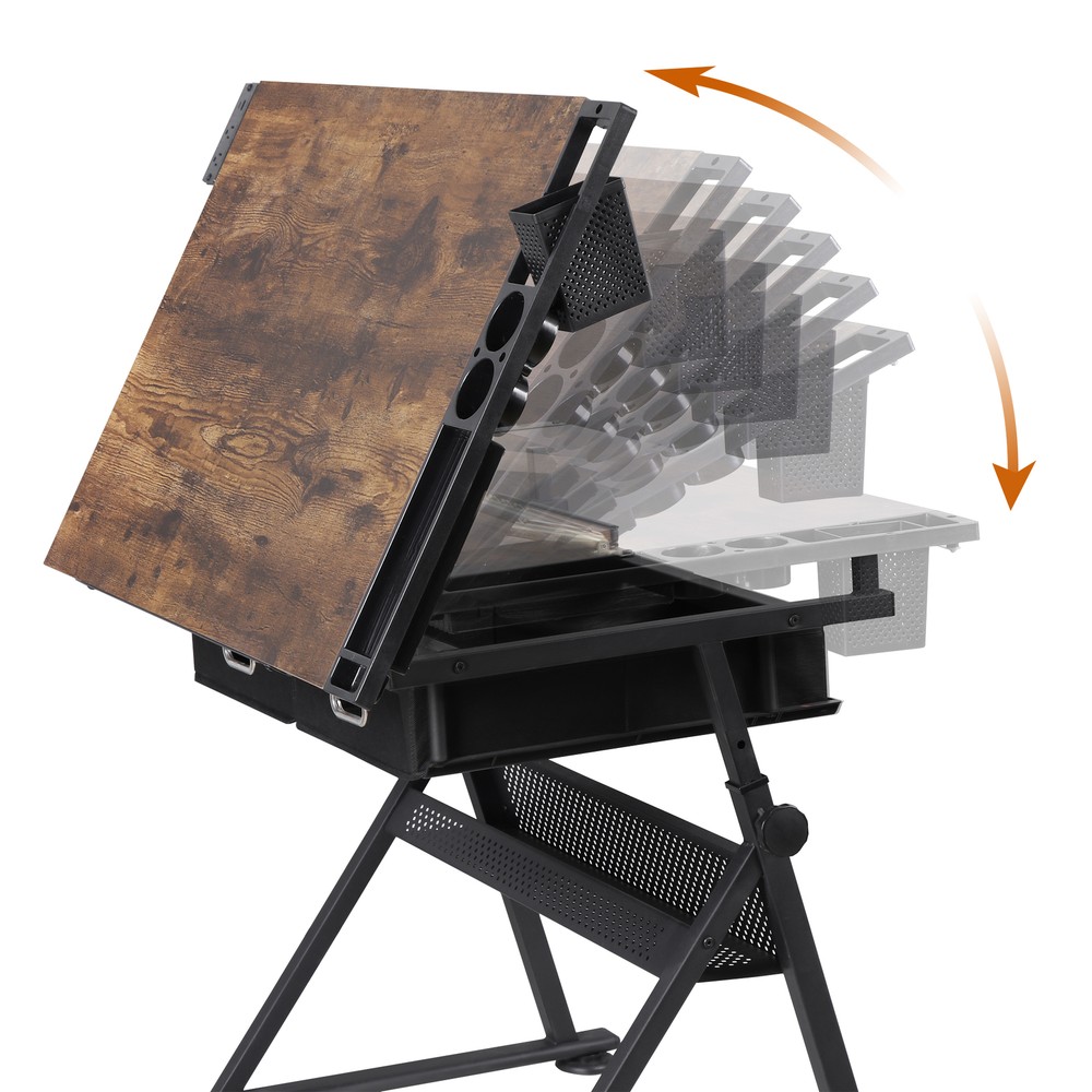 Drafting Table and Stool Set with Adjustable Height Artist Drawing Table Retro