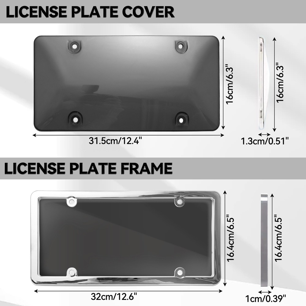 2 Unbreakable License Plate Covers+Frames Auto Tag Shield Protector Front Rear.