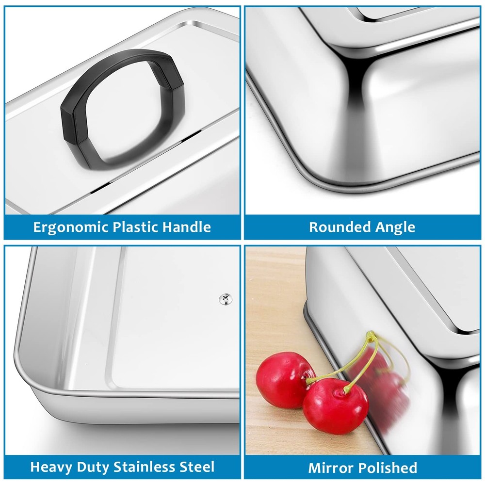 HaSteeL Rectangular Basting Cover, Stainless Steel Cheese Melting Dome Silver