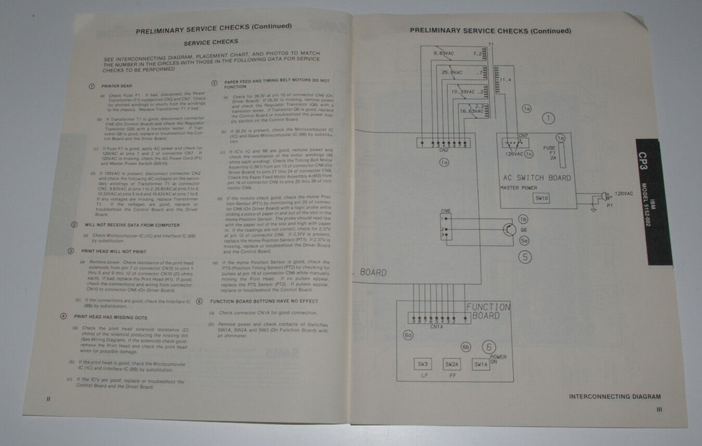 SAMS Computer Facts CP3 IBM Printer Model 5152-002 Technical Service Data