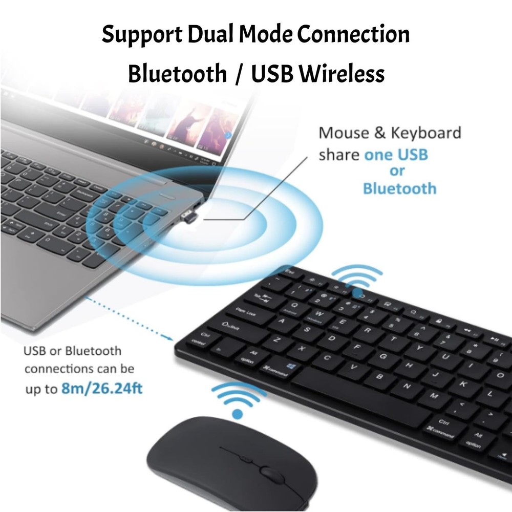 Bluetooth Keyboard and Mouse Combo, Small Wireless Computer Keyboard and Mous...