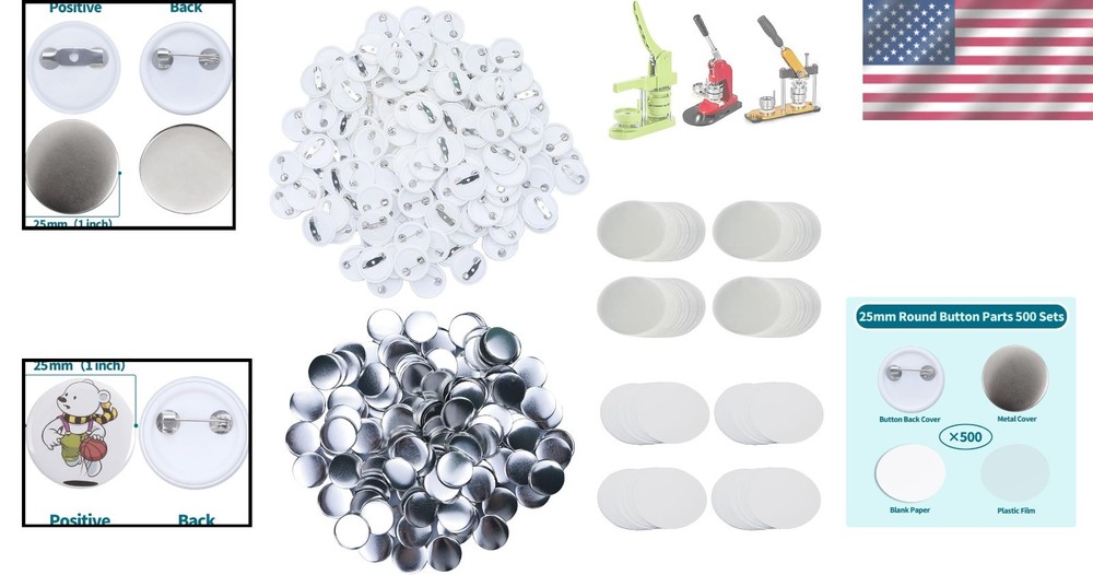 Badge Button Components Pack - 25mm, 500 Sets