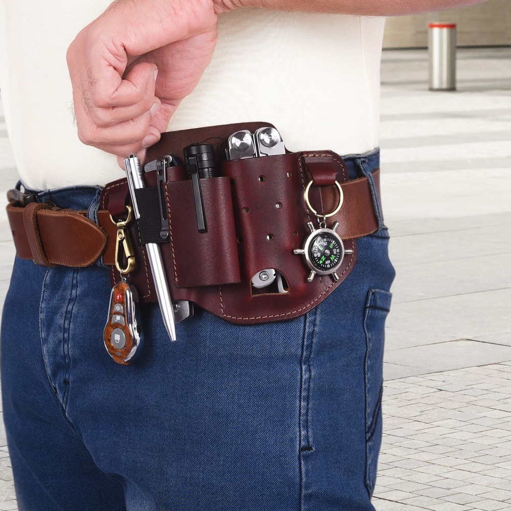 NUTUCH Leather EDC Multitool Sheath | Leather EDC Belt Organizer | Flashlight