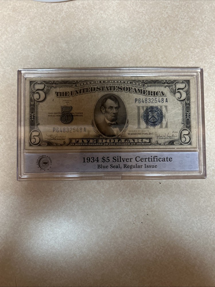 PCS Graded 1934 5$ Silver Certificate Blue Seal, Regular Issue