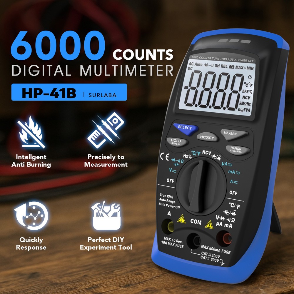 Digital Multimeter Temperature Tester 6000 Counts DC Current True RMS Meter NCV
