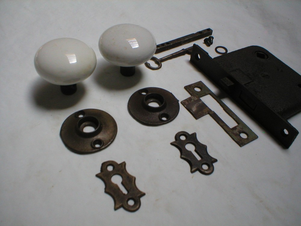 Antique Door Hardware with Porcelain Knobs
