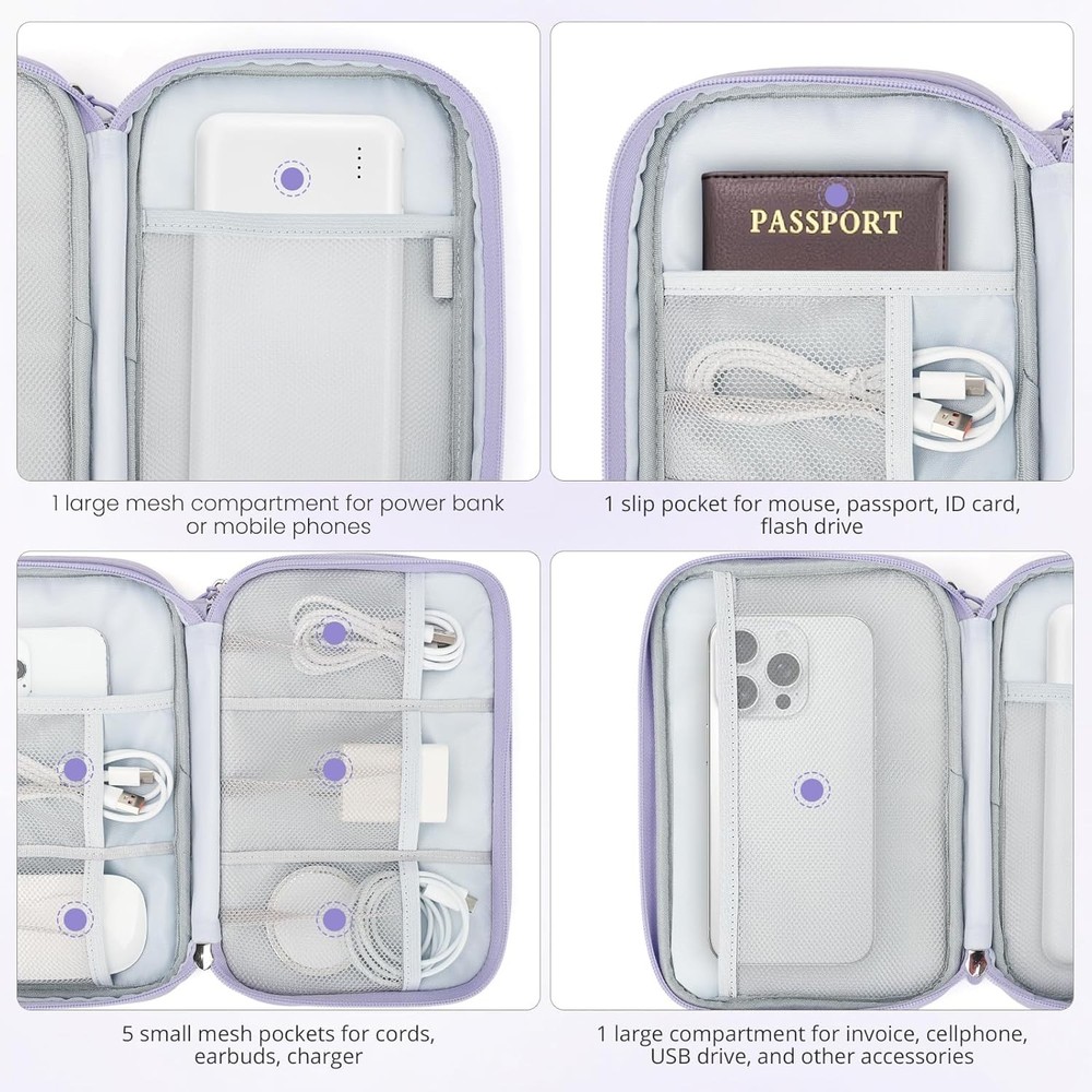 Tech Pouch - Lightweight Electronics Organizer Travel Case, Double Layers Cable
