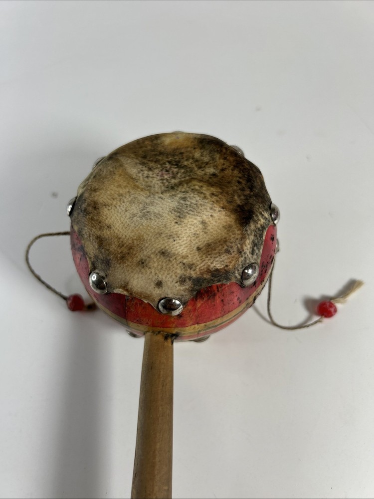 Old Vintage Wooden Monkey Drum Spinning Double Sided
