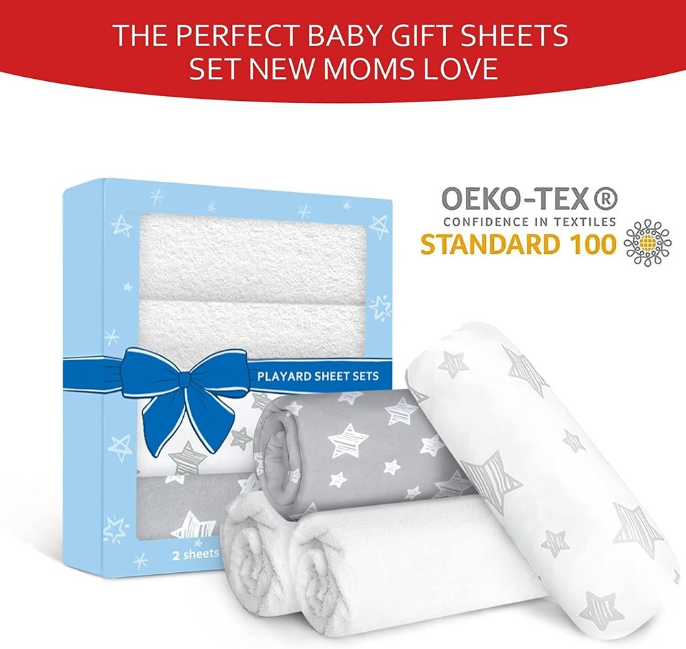 Mini Crib Sheets&Waterproof Bamboo Pack n Play Mattress Protector 4 Pack Set