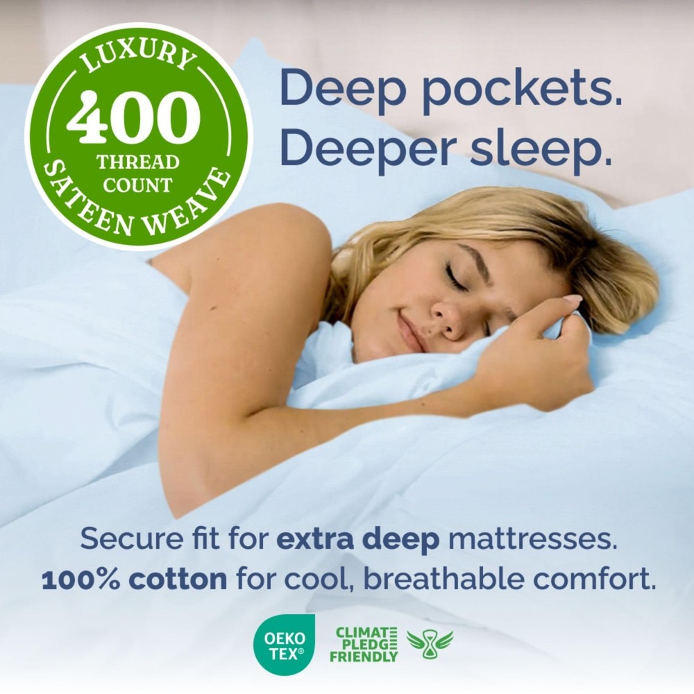 Extra Deep Pockets 400 Thread Count 100% Cotton 3 Piece Twin Size Bedding She...
