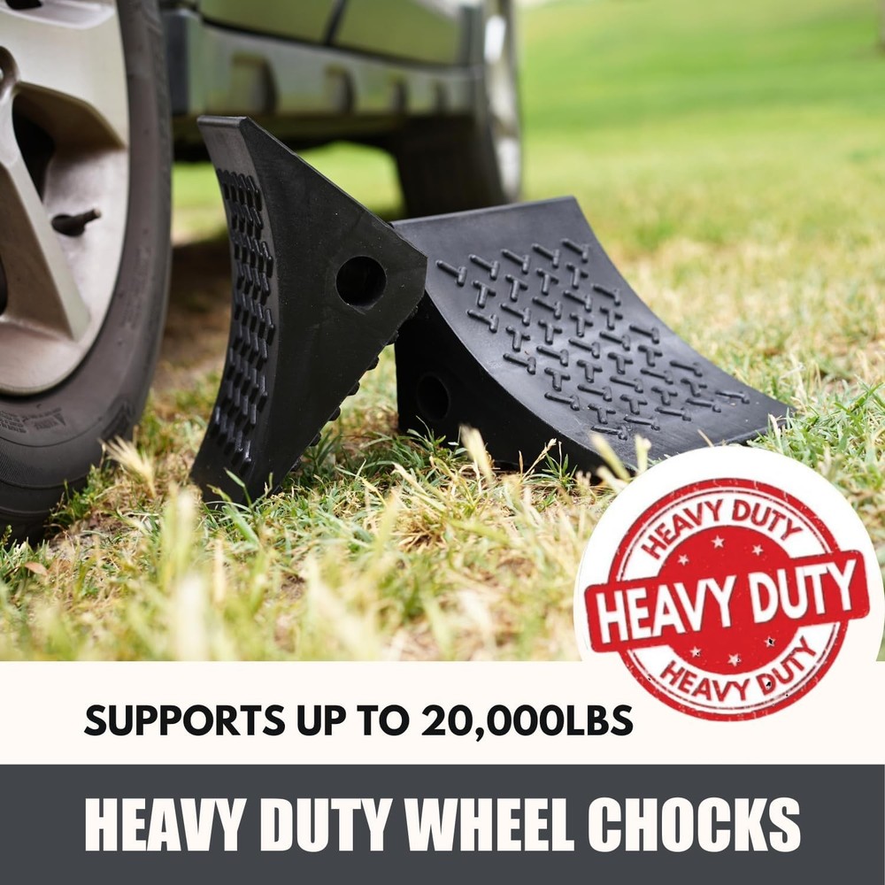 Heavy Duty Wheel Chocks (2 Pack) - Durable, 2 Pack, Black