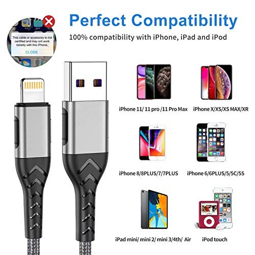 iPhone Charger, [MFi Certified] 3Pack 10FT USB A Cable for Long 10ft Silver