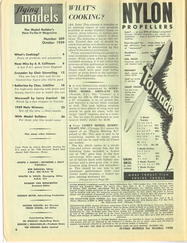 FLYING MODELS Magazine October 1959 Crusader C/L stunter Full size patterns
