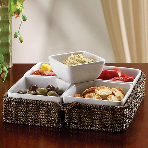 Multi-Use Buffet Server Stoneware 7Pc Set Dip Tray Patio Server Buffet Server