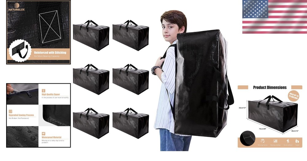 Durable Backpack Straps Moving Bags - Space-Saving 6 Pack for Dorm Essentials