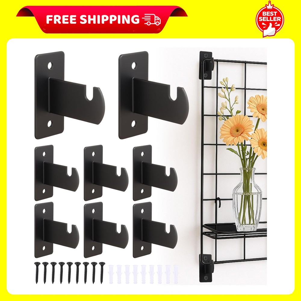 8 Pcs Gridwall Mount Brackets, Metal Grid Wall Panel Display Hooks with Screws,