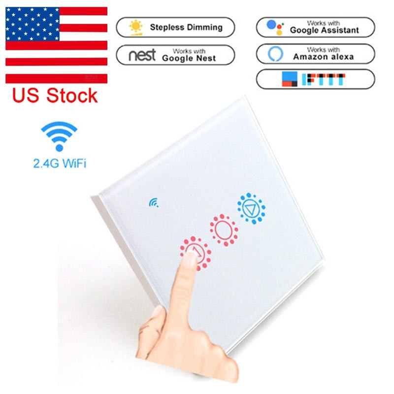 2.4G WiFi Smart Light Dimmer Wall Switch Touch Remote Control Work w/Alexa White