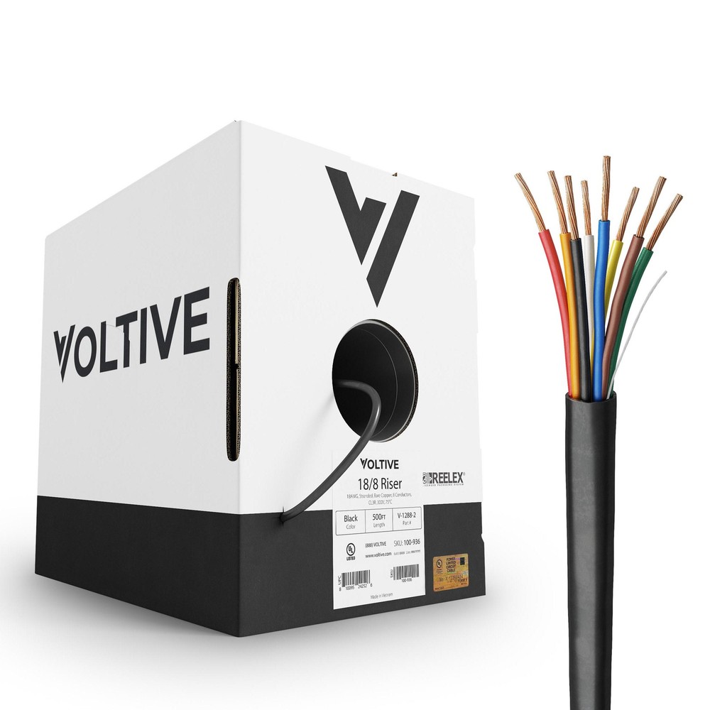 Voltive 18/8 Low Voltage Wire, Riser CL3R, Black, 500ft