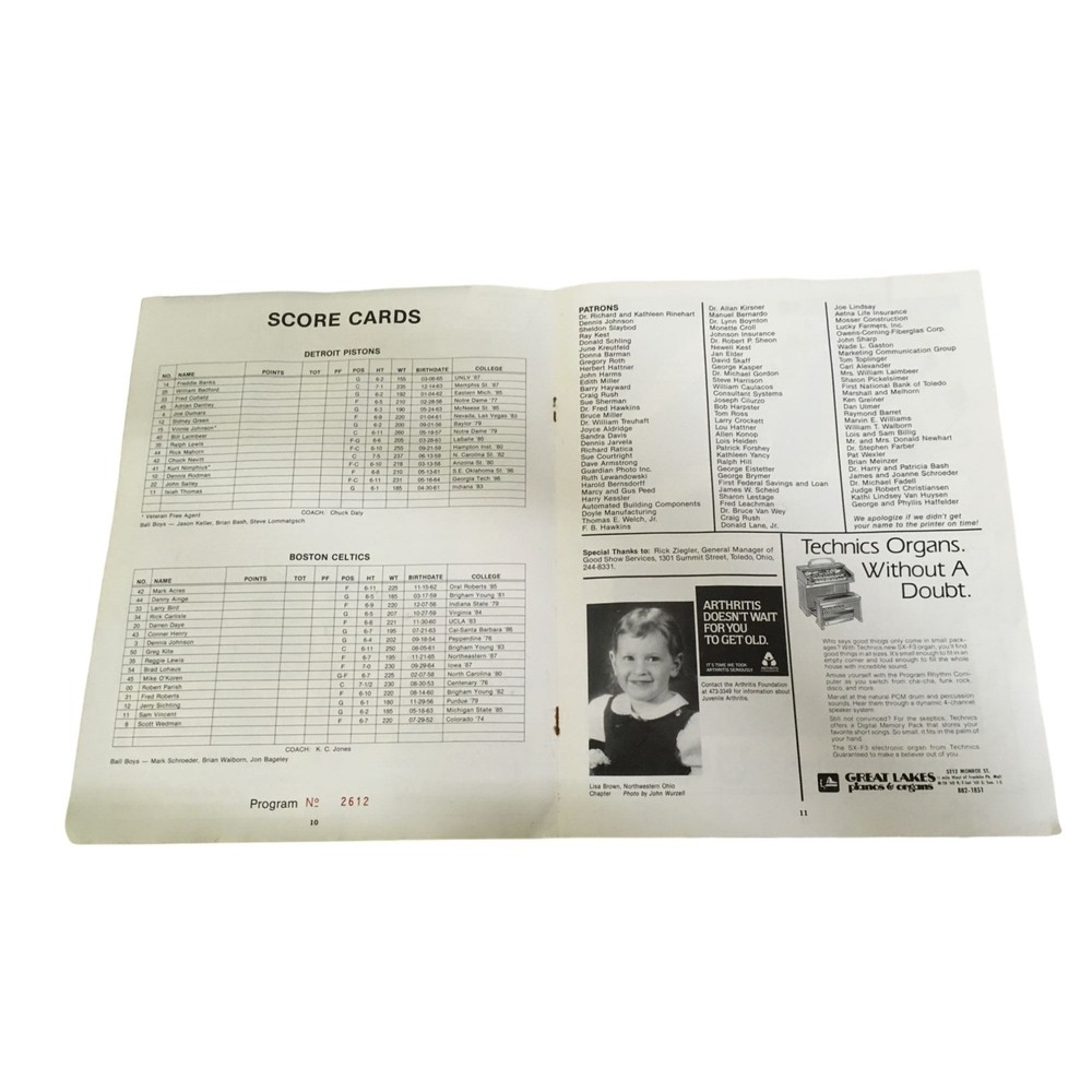Vintage 1987 PISTONS VS CELTICS BASKETBALL PROGRAM