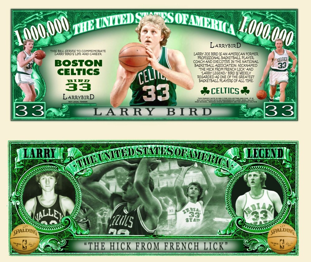 LARRY BIRD MILLION DOLLAR BILL NOVELTY NOTE (2 Bills)