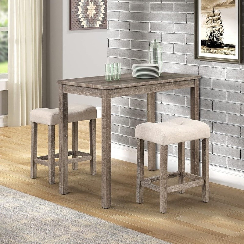 Counter Height Dining Set Table W/ Tufted Stools Soft Upholstered Foam Padding