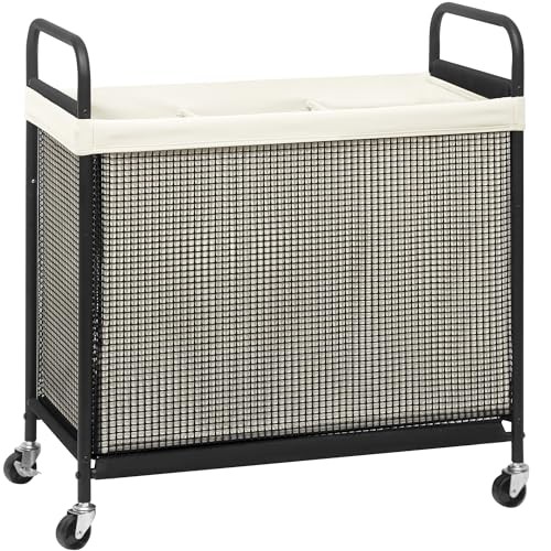 Rolling Laundry Hamper with Wheels Laundry Sorter Rolling 3-Section Beige