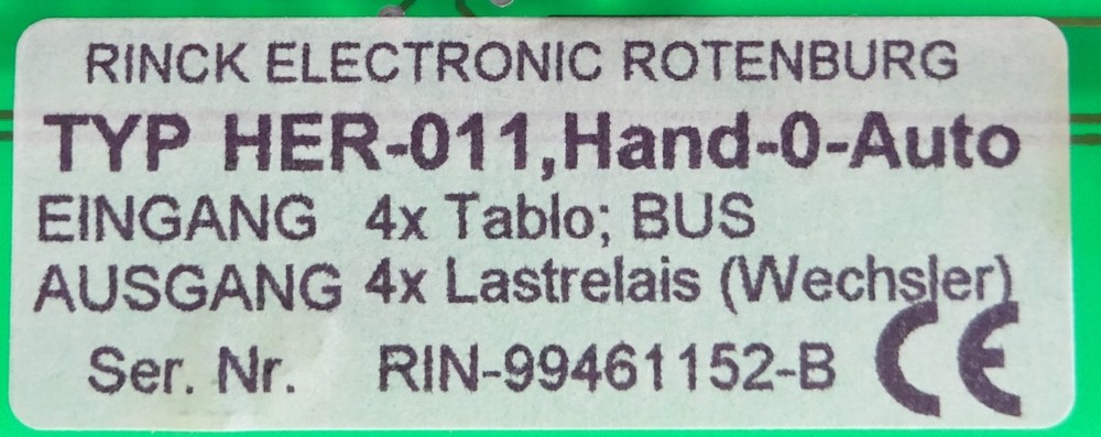 RINCK HER 011 Handheld-0-Auto IN/Output Module Input/Output Module 4x Tablo 4x Relay