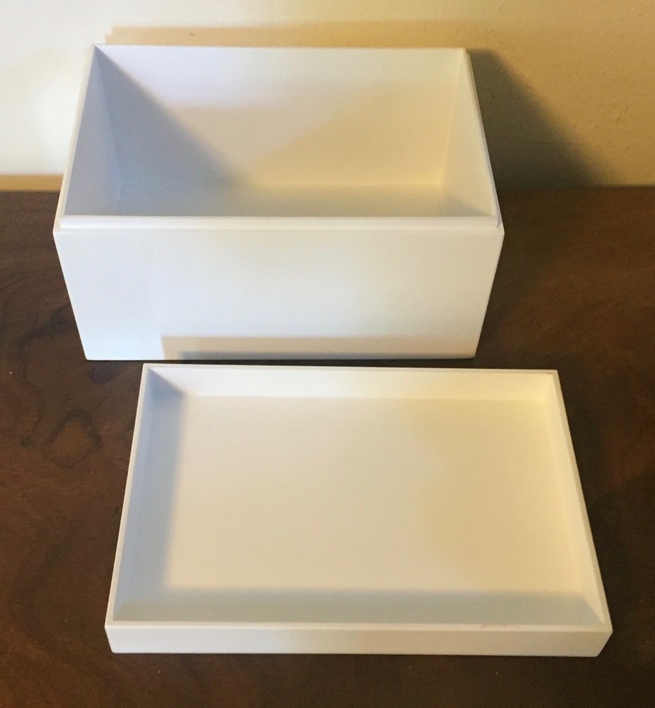 Mid-Century Modern MCM White Acrylic Rectangular Storage Trinket Desk Box Cover