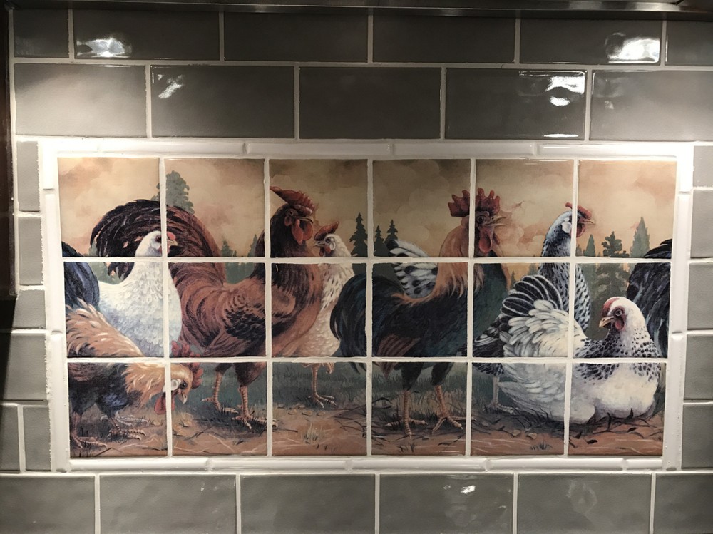 Art Mural Ceramic Rooster Hen Backsplash Tile #400