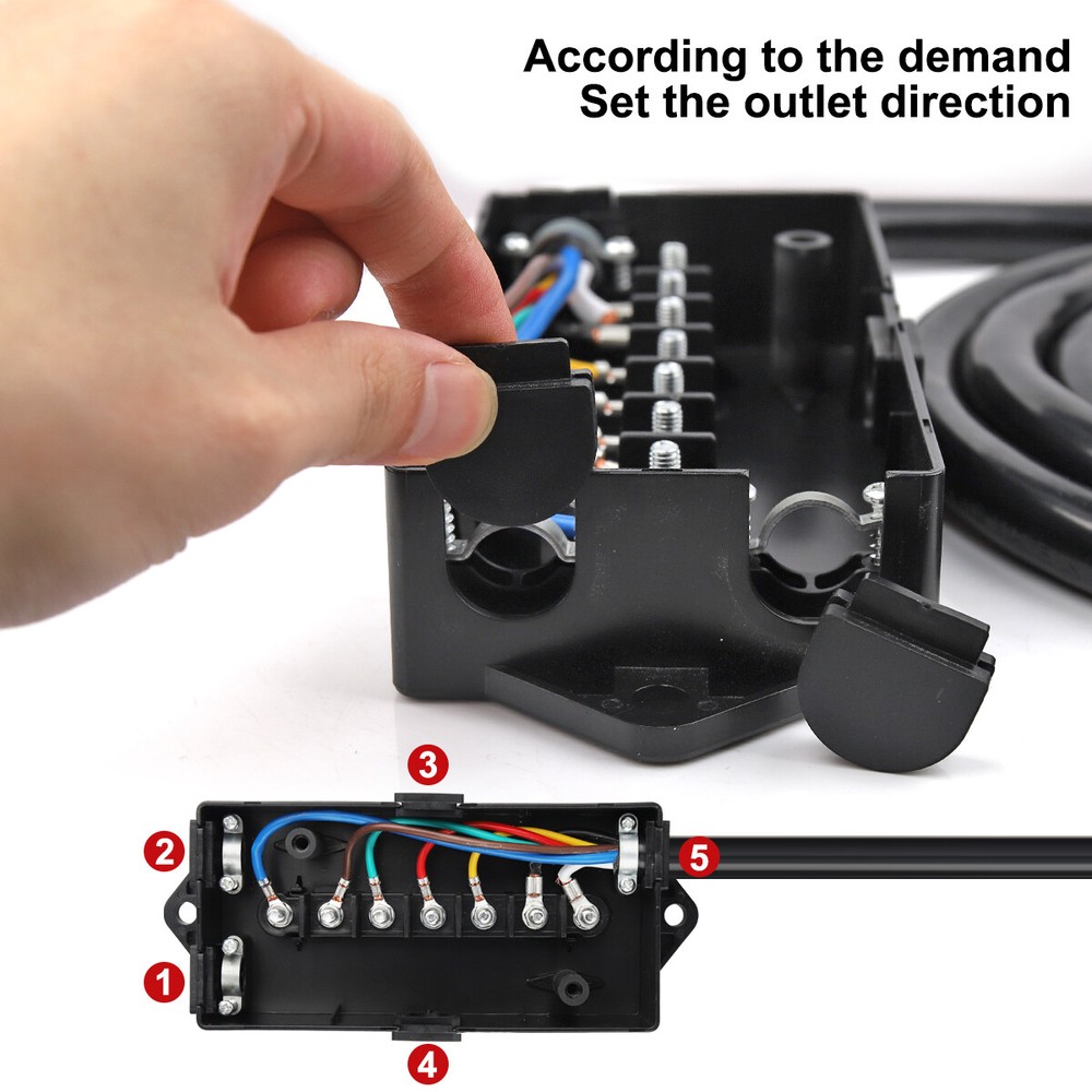 4ft 8ft Trailer Cord 7 Way Plug 7-Pole Inline Junction Box Wiring Harness Kit